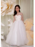 Champagne Lace Ivory Tulle Heart Shaped Back Flower Girl Dress